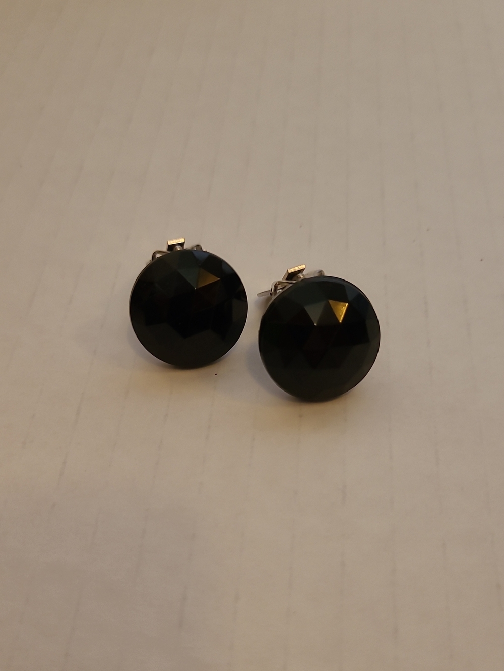 Faceted Round Black Clip On Earrings